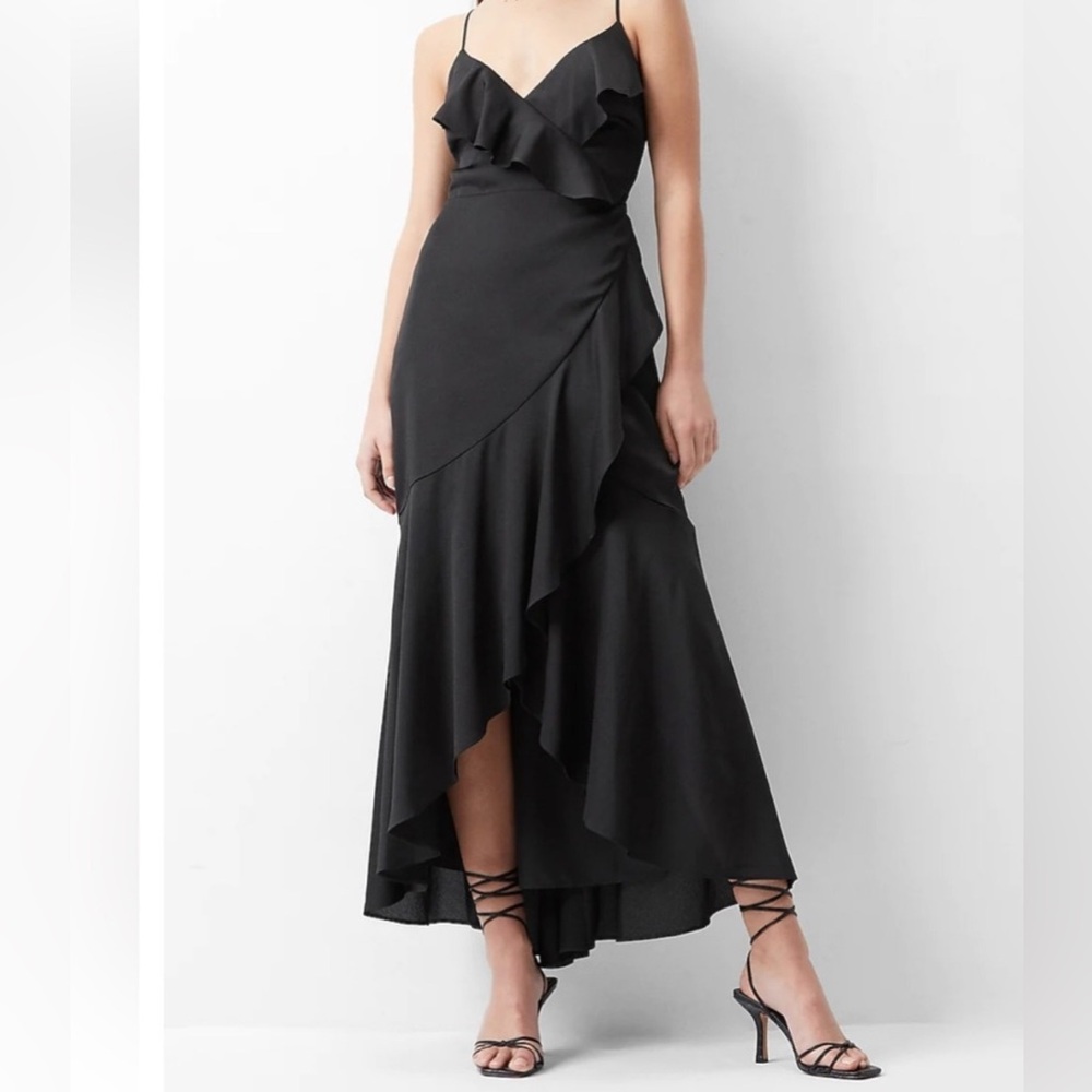 Express Satin Ruffle Wrap Hi-Lo Maxi Dress